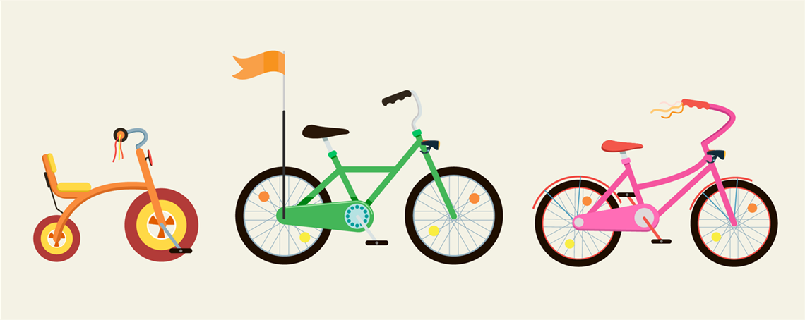 Graphic of three children's bikes. 
